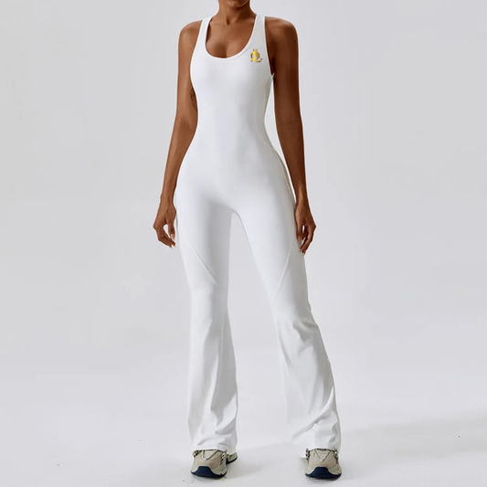Custom Logo Outdoor Backless High Elastic Fitness Active Yoga Jumpsuit and Rompers One Piece Flared Pants Sets Sports Yoga Wear